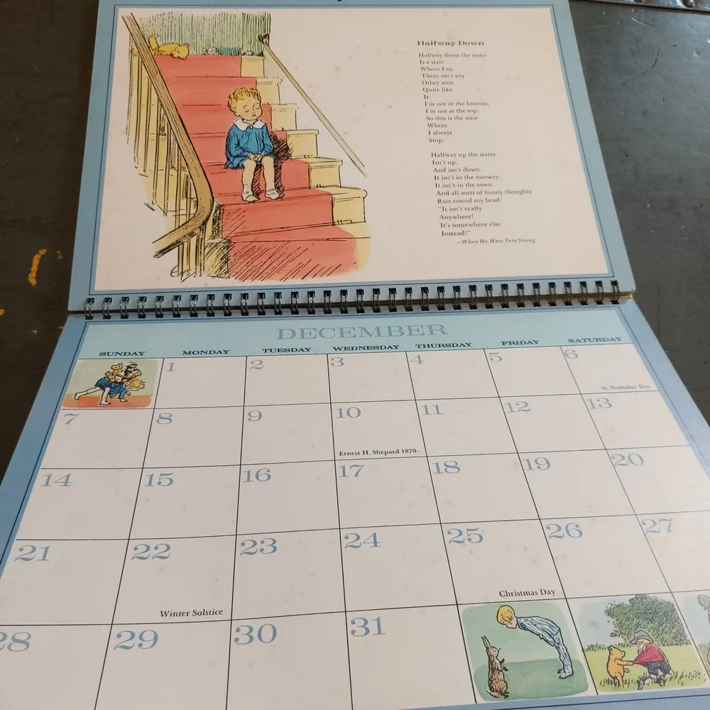 Vintage 1975 Winnie-the-Pooh Calendar Book AA Milne Ernest H Shepard Illustrated